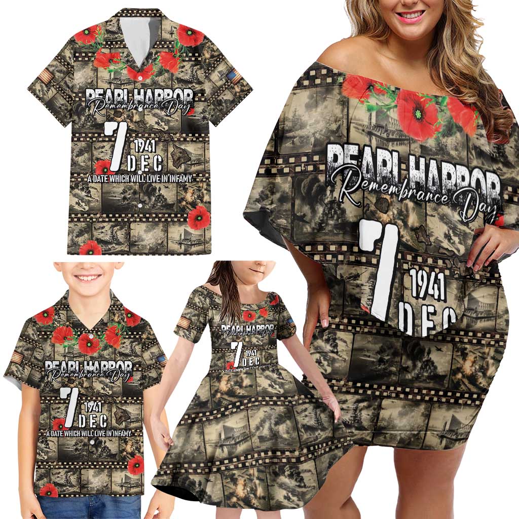 Pearl Harbor Remembrance Day Personalized Family Matching Off Shoulder Short Dress and Hawaiian Shirt Memories of December 7 with Red Poppy Lei LT03 - Polynesian Pride
