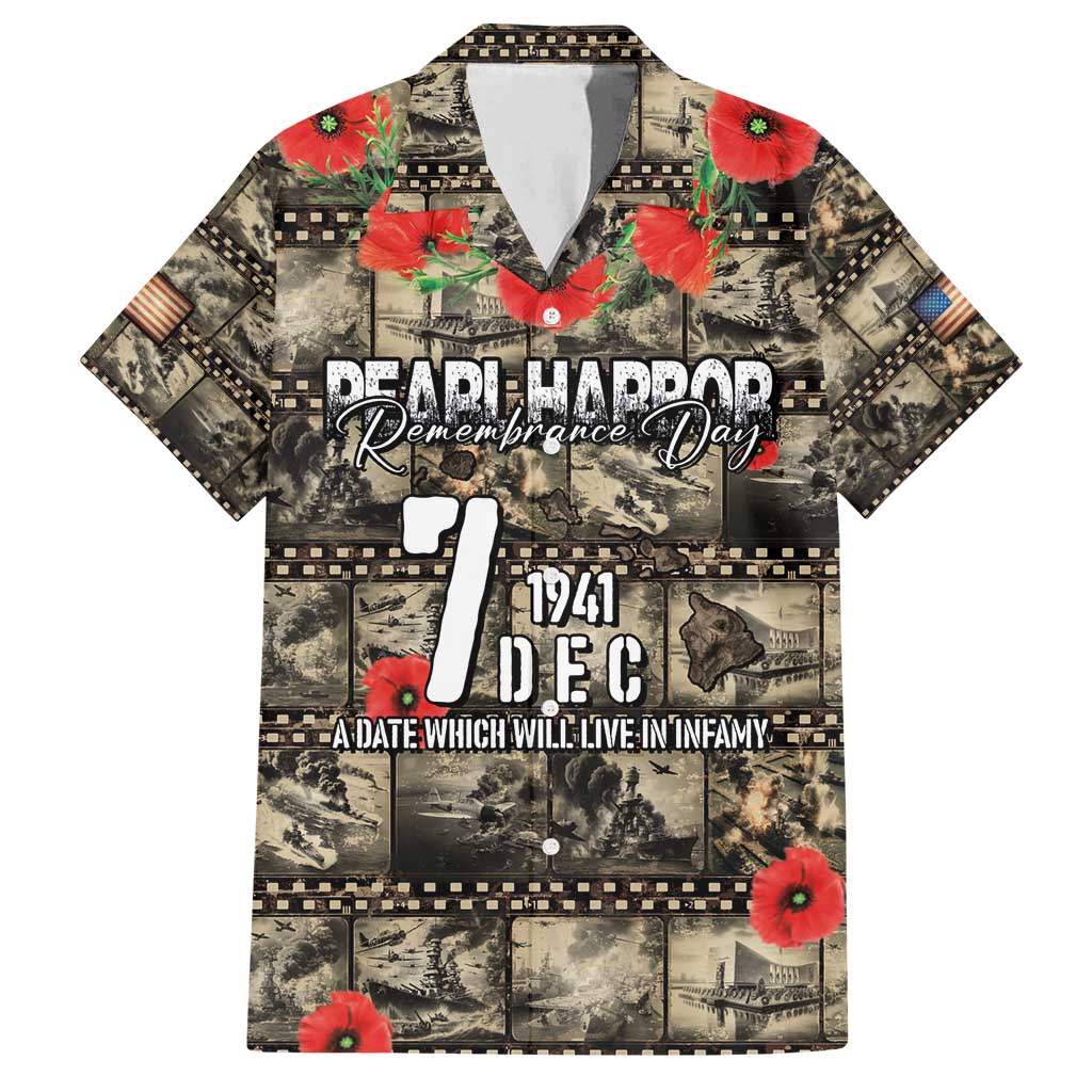 Pearl Harbor Remembrance Day Personalized Family Matching Off Shoulder Short Dress and Hawaiian Shirt Memories of December 7 with Red Poppy Lei LT03 Dad's Shirt - Short Sleeve Beige - Polynesian Pride