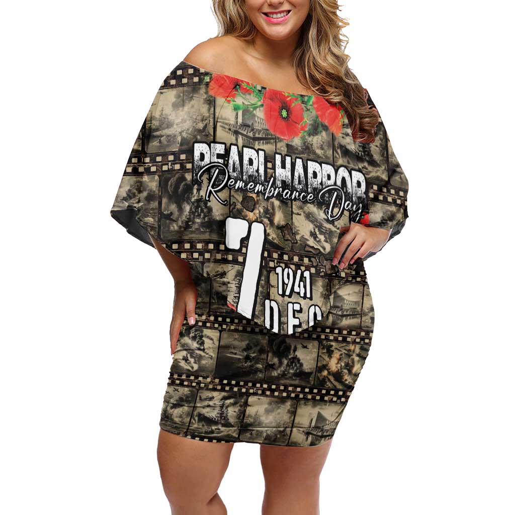 Pearl Harbor Remembrance Day Personalized Family Matching Off Shoulder Short Dress and Hawaiian Shirt Memories of December 7 with Red Poppy Lei LT03 Mom's Dress Beige - Polynesian Pride