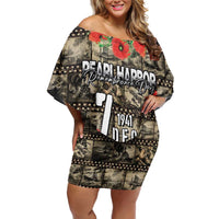 Pearl Harbor Remembrance Day Personalized Family Matching Off Shoulder Short Dress and Hawaiian Shirt Memories of December 7 with Red Poppy Lei LT03 Mom's Dress Beige - Polynesian Pride