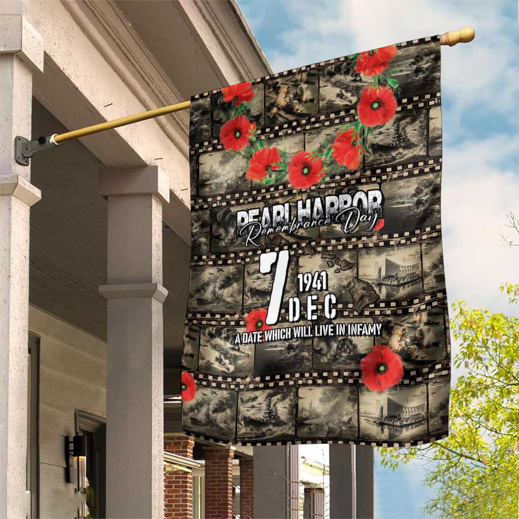 Pearl Harbor Remembrance Day Garden Flag Memories of December 7 with Red Poppy Lei LT03 House Flag Beige - Polynesian Pride