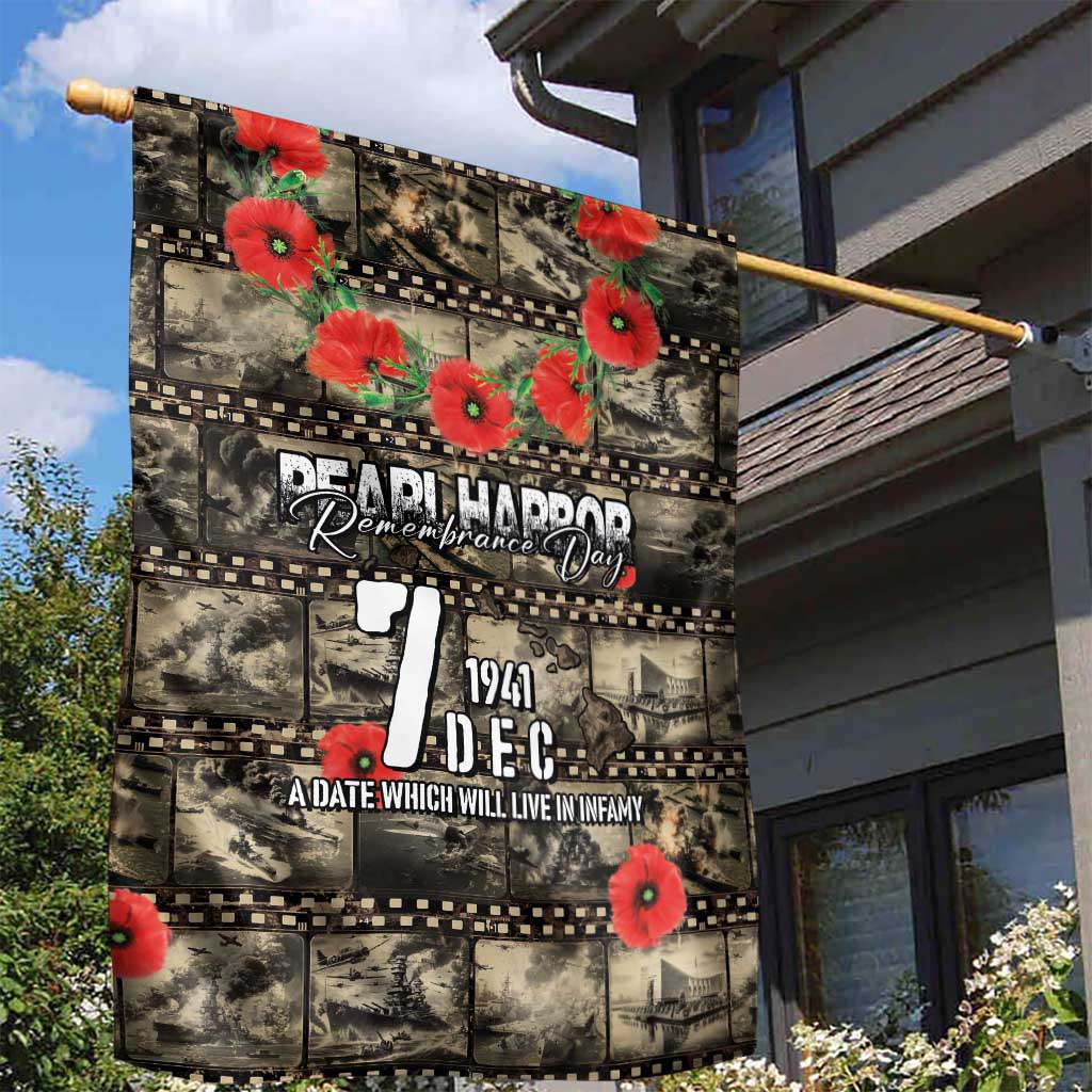 Pearl Harbor Remembrance Day Garden Flag Memories of December 7 with Red Poppy Lei LT03 - Polynesian Pride