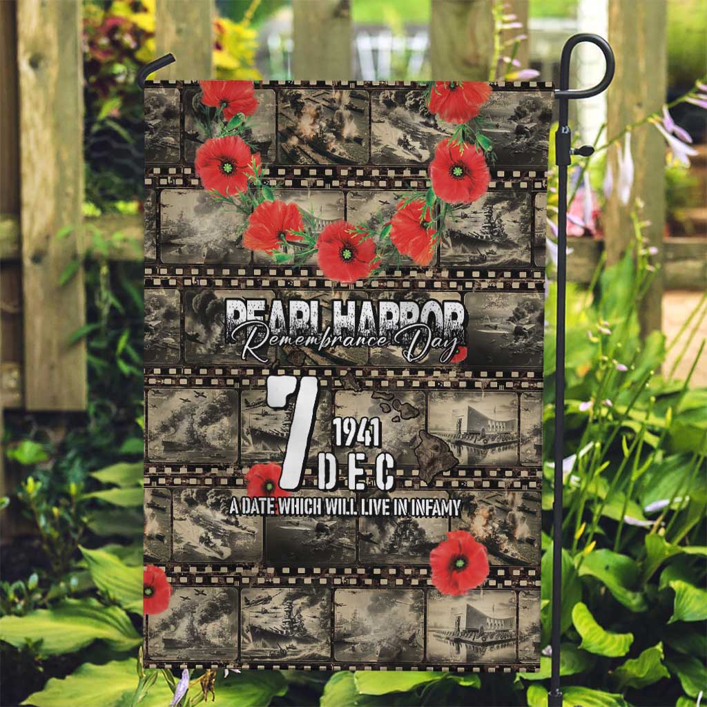 Pearl Harbor Remembrance Day Garden Flag Memories of December 7 with Red Poppy Lei LT03 Garden Flag Beige - Polynesian Pride