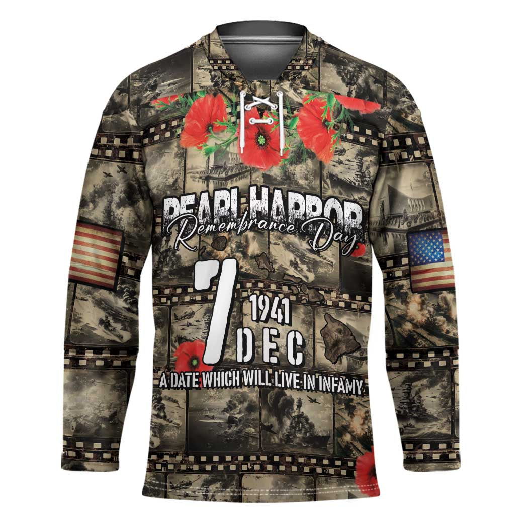 Pearl Harbor Remembrance Day Personalized Hockey Jersey Memories of December 7 with Red Poppy Lei LT03 Unisex Beige - Polynesian Pride
