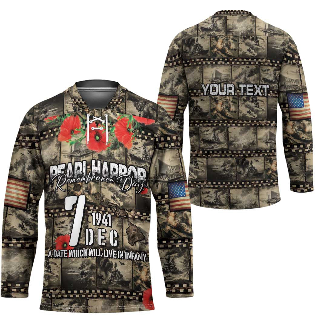 Pearl Harbor Remembrance Day Personalized Hockey Jersey Memories of December 7 with Red Poppy Lei LT03 - Polynesian Pride