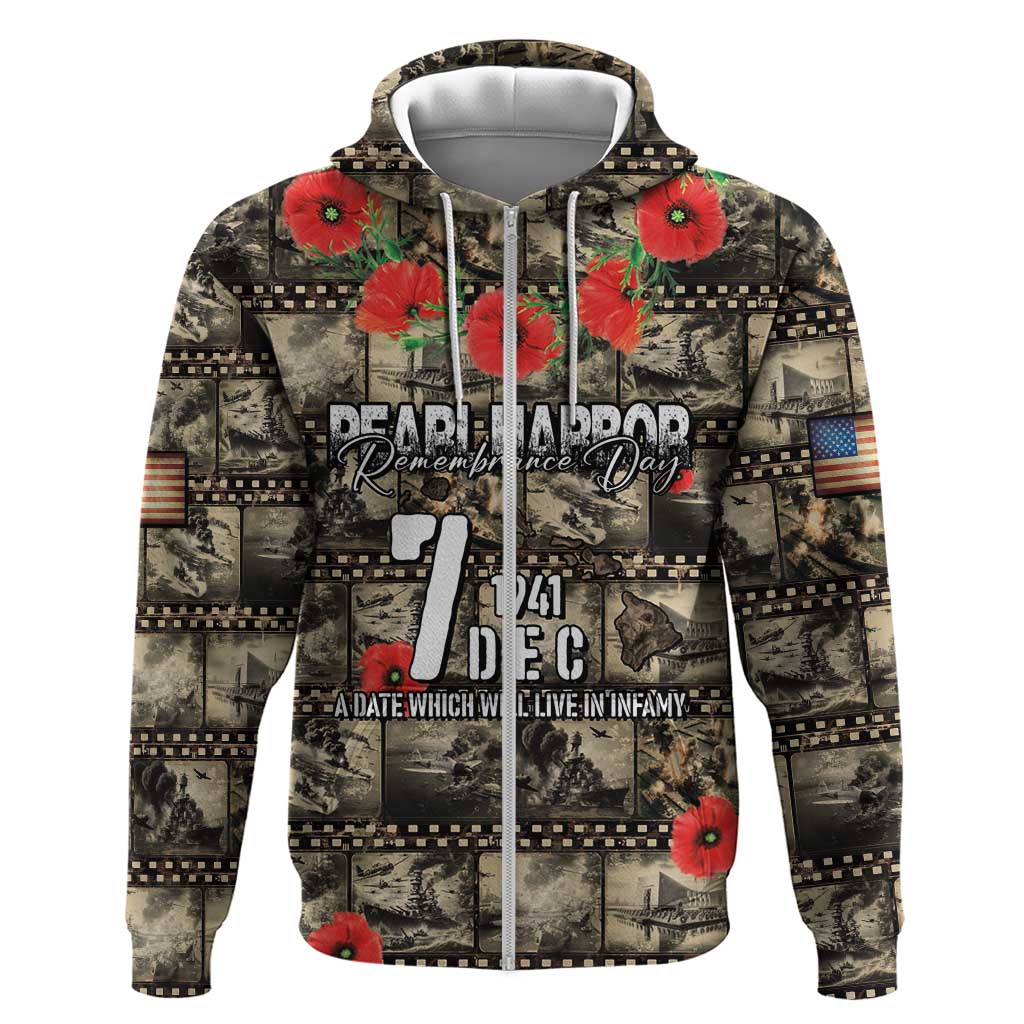 Pearl Harbor Remembrance Day Personalized Hoodie Memories of December 7 with Red Poppy Lei LT03 Zip Hoodie Beige - Polynesian Pride