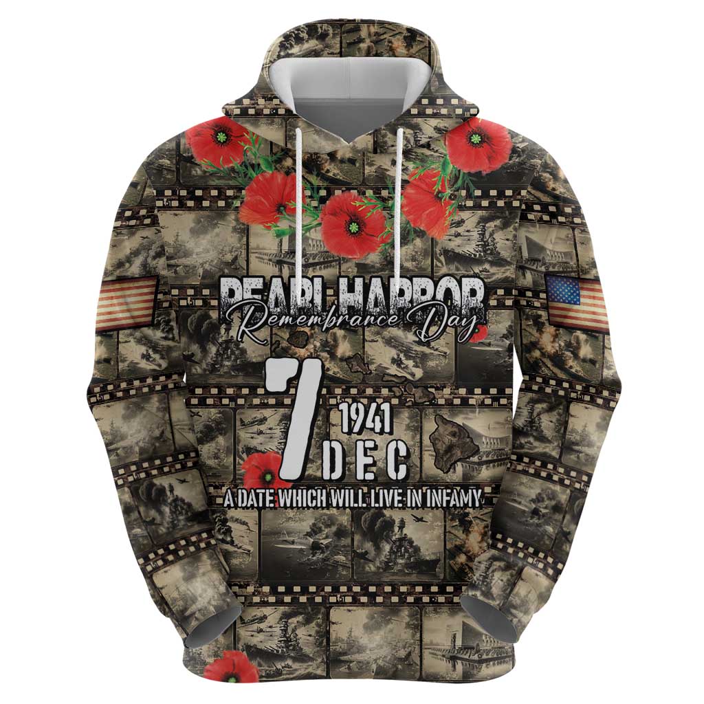 Pearl Harbor Remembrance Day Personalized Hoodie Memories of December 7 with Red Poppy Lei LT03 - Polynesian Pride