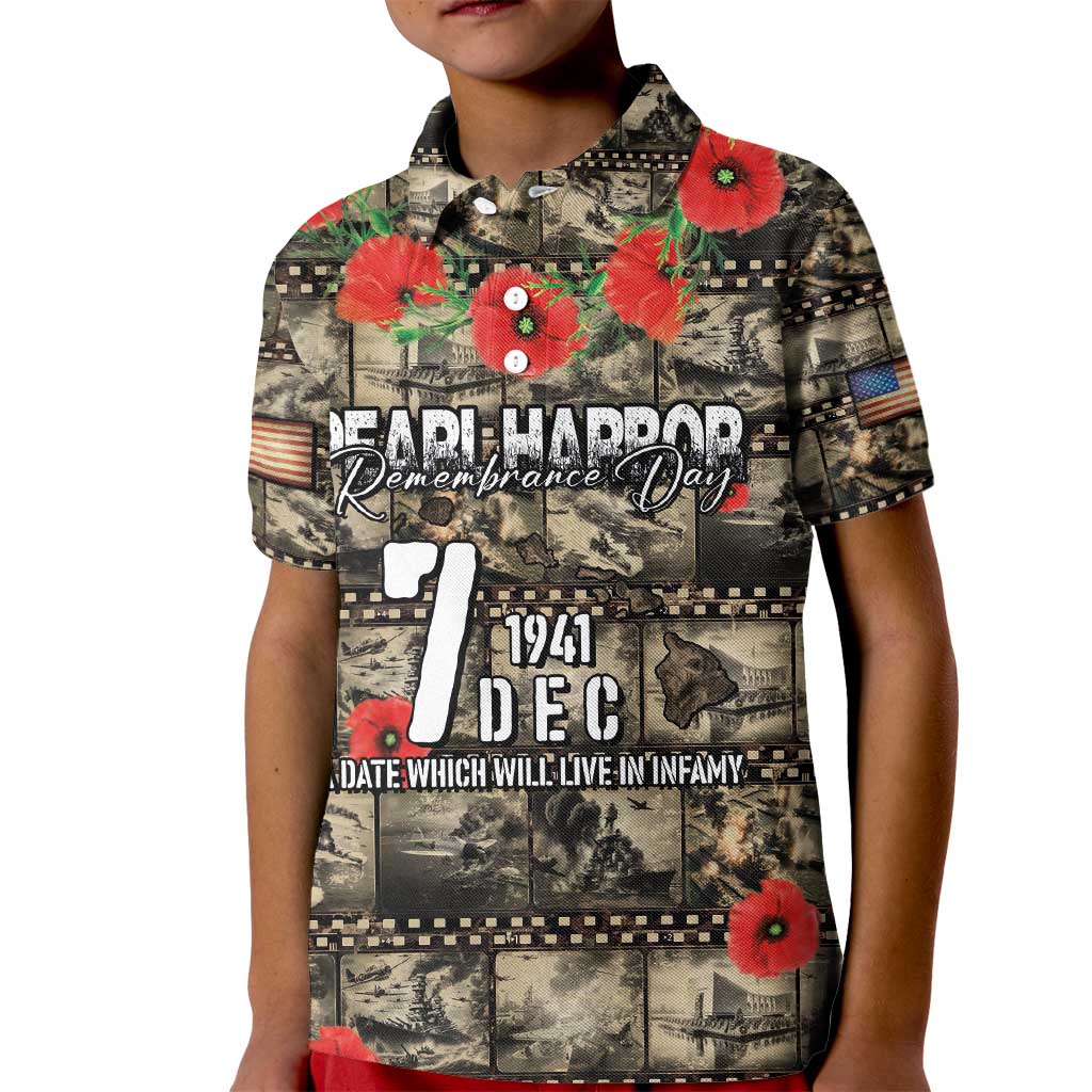 Pearl Harbor Remembrance Day Personalized Kid Polo Shirt Memories of December 7 with Red Poppy Lei LT03 Kid Beige - Polynesian Pride