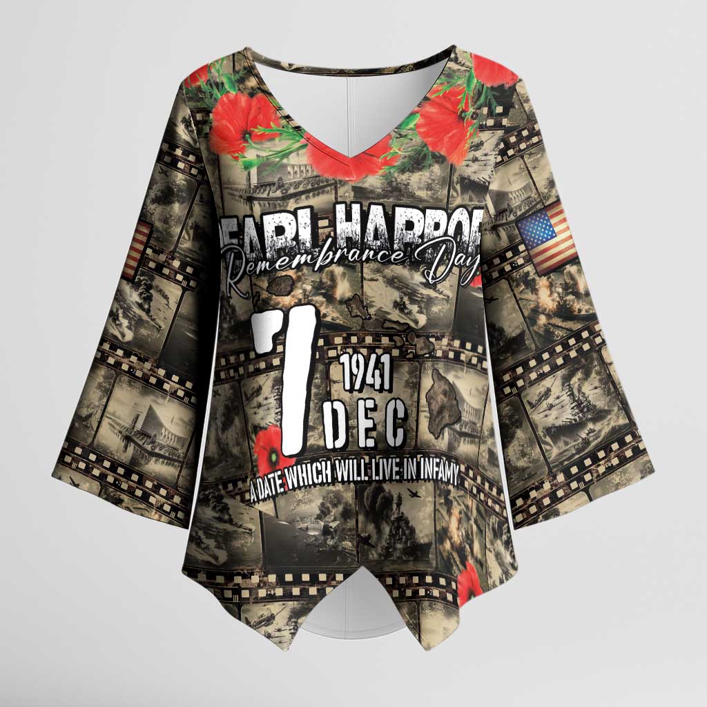 Pearl Harbor Remembrance Day Personalized Kimono Sleeve Blouse Memories of December 7 with Red Poppy Lei - Polynesian Pride