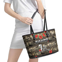 Pearl Harbor Remembrance Day Leather Tote Bag Memories of December 7 with Red Poppy Lei LT03 - Polynesian Pride