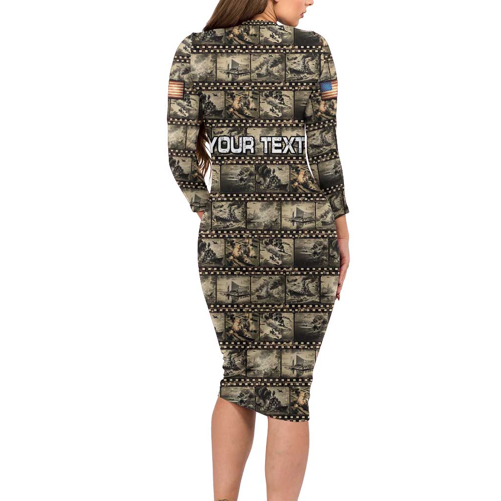 Pearl Harbor Remembrance Day Personalized Long Sleeve Bodycon Dress Memories of December 7 with Red Poppy Lei LT03 - Polynesian Pride