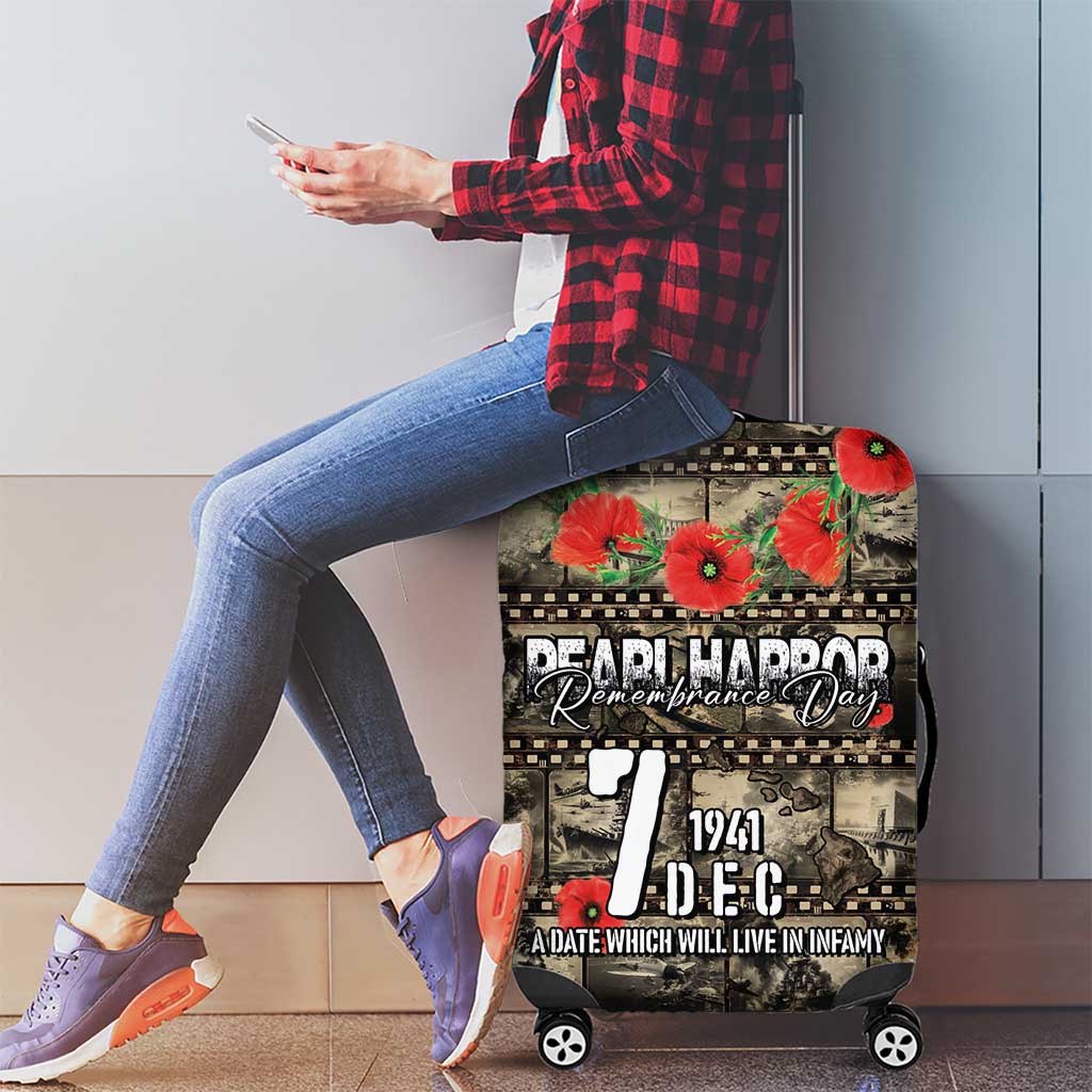Pearl Harbor Remembrance Day Luggage Cover Memories of December 7 with Red Poppy Lei LT03 - Polynesian Pride