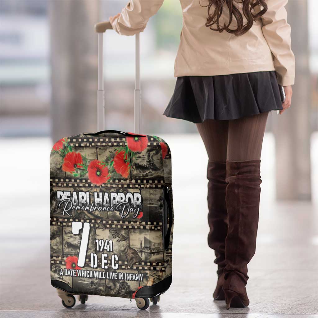 Pearl Harbor Remembrance Day Luggage Cover Memories of December 7 with Red Poppy Lei LT03 - Polynesian Pride