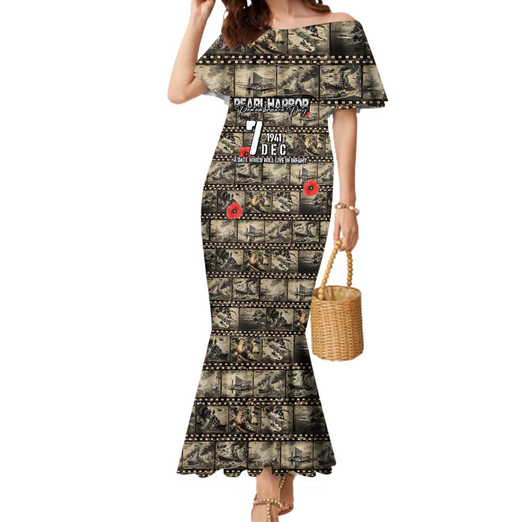 Pearl Harbor Remembrance Day Personalized Mermaid Dress Memories of December 7 with Red Poppy Lei LT03 Women Beige - Polynesian Pride