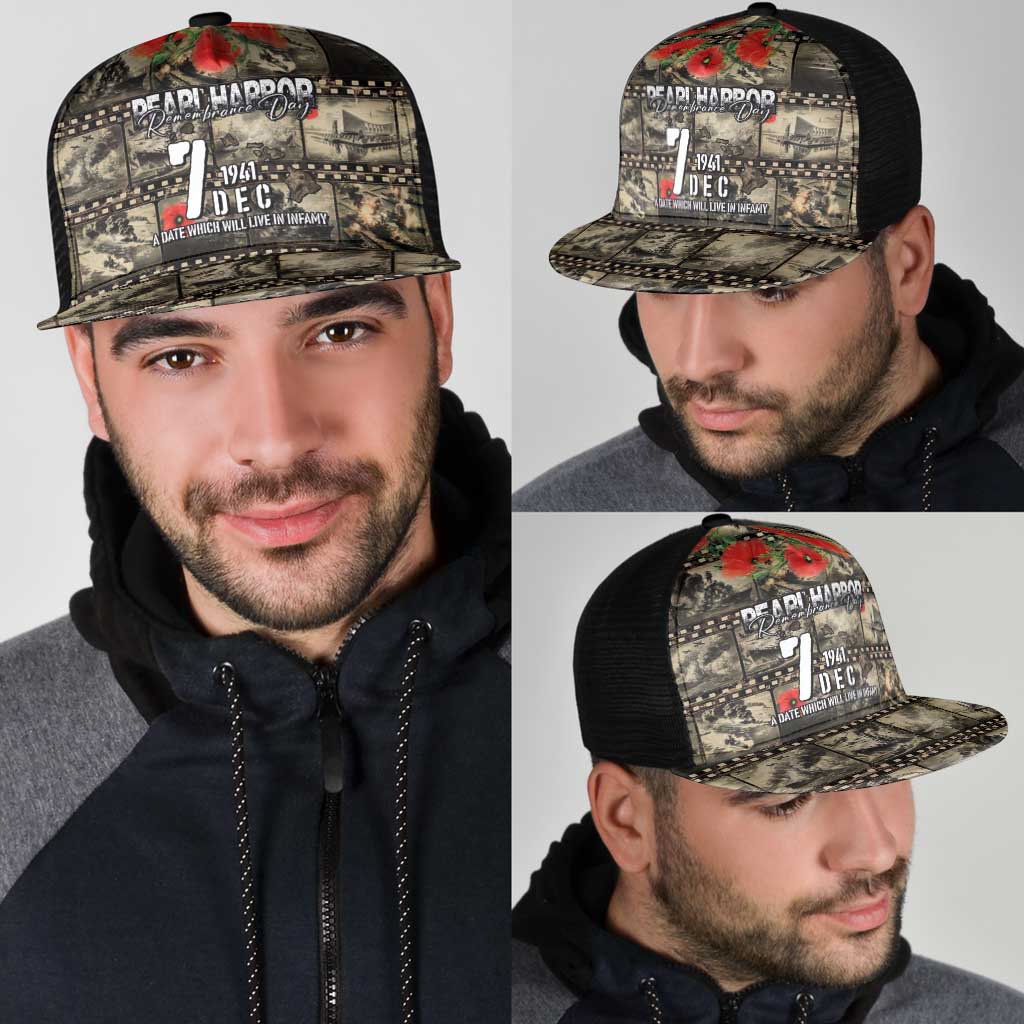 Pearl Harbor Remembrance Day Personalized Mesh Trucker Cap Memories of December 7 with Red Poppy Lei - Polynesian Pride