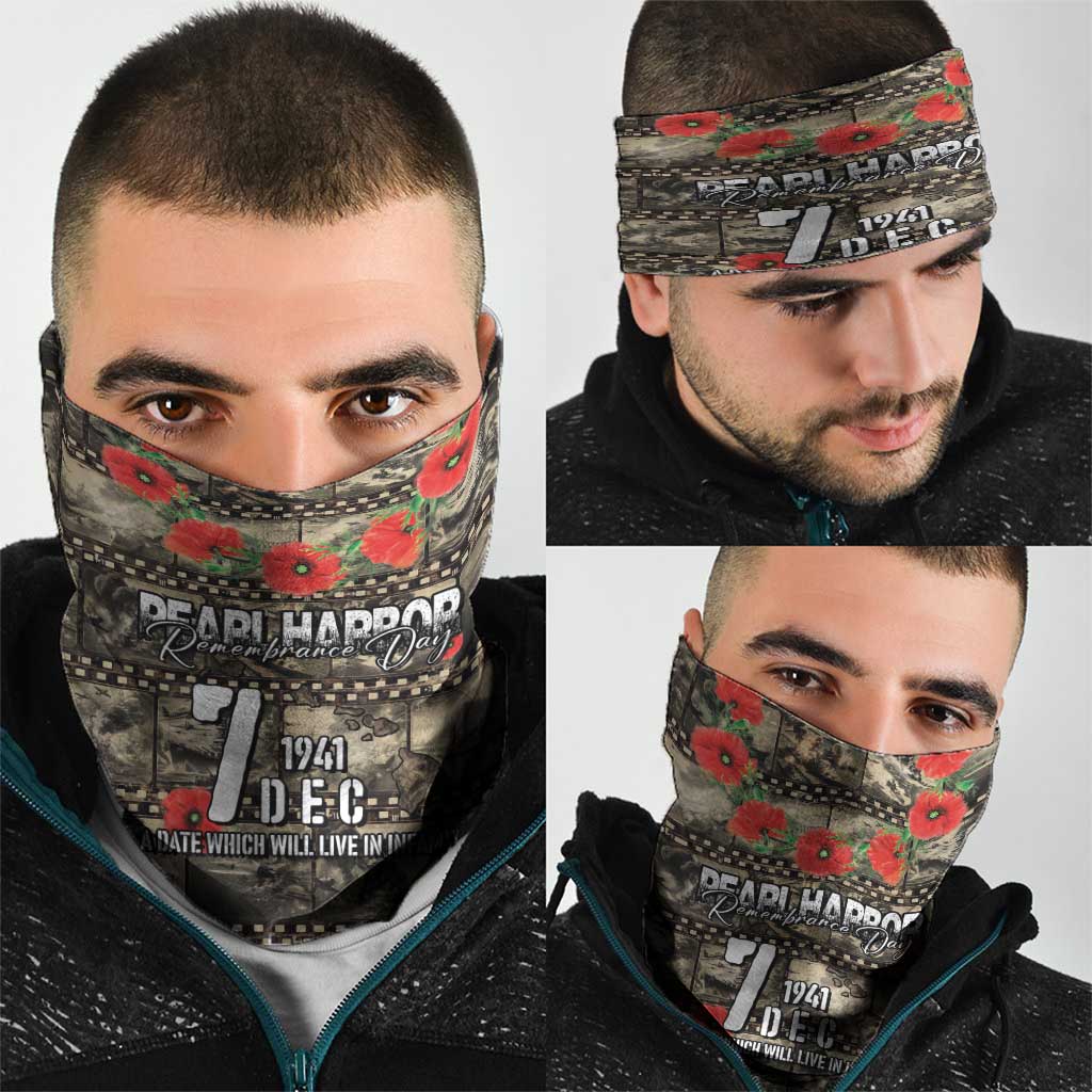 Pearl Harbor Remembrance Day Neck Gaiter Memories of December 7 with Red Poppy Lei - Polynesian Pride
