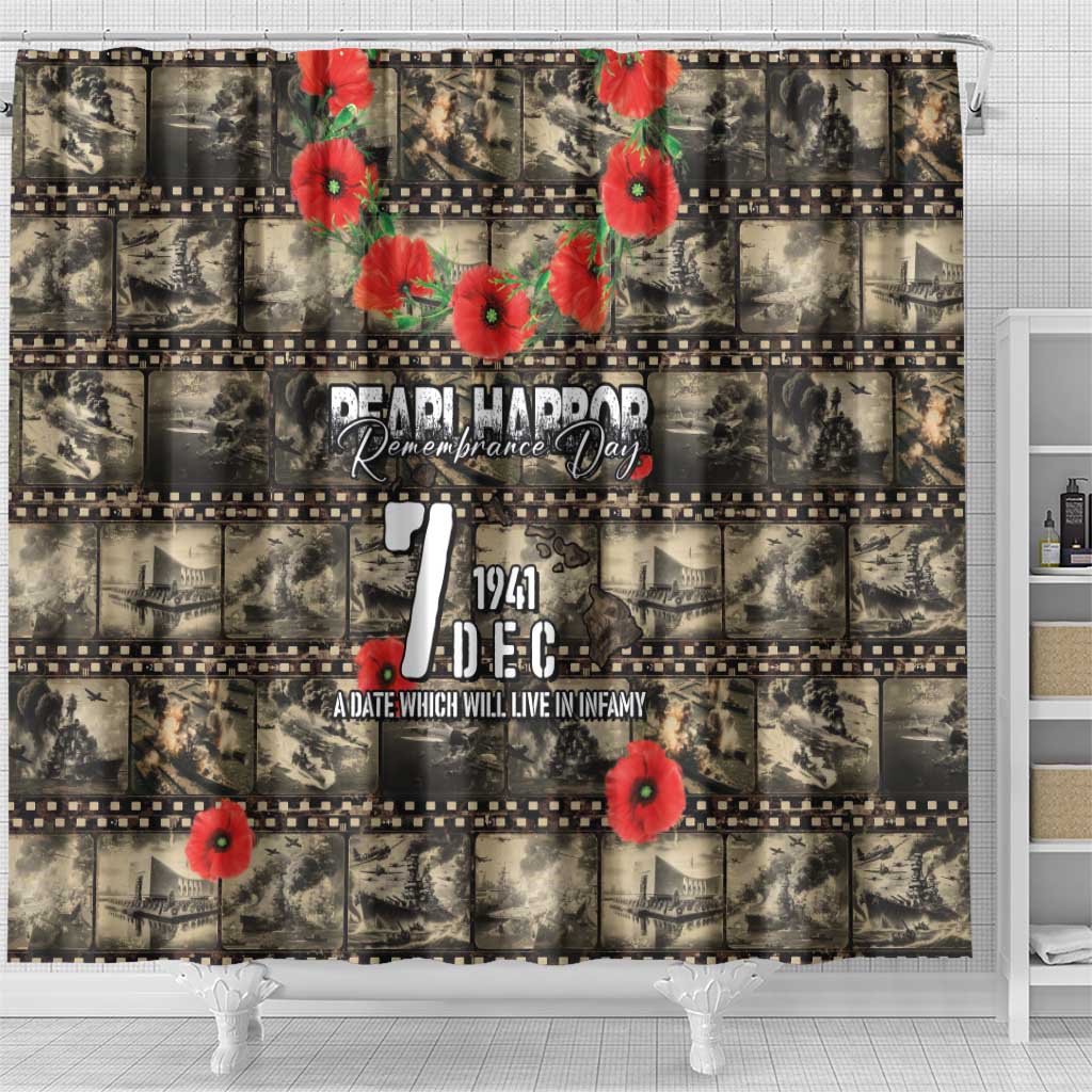 Pearl Harbor Remembrance Day Shower Curtain Memories of December 7 with Red Poppy Lei LT03 - Polynesian Pride
