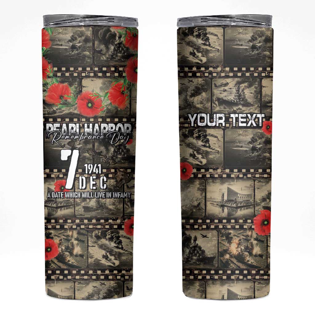Pearl Harbor Remembrance Day Personalized Skinny Tumbler Memories of December 7 with Red Poppy Lei LT03 Beige - Polynesian Pride