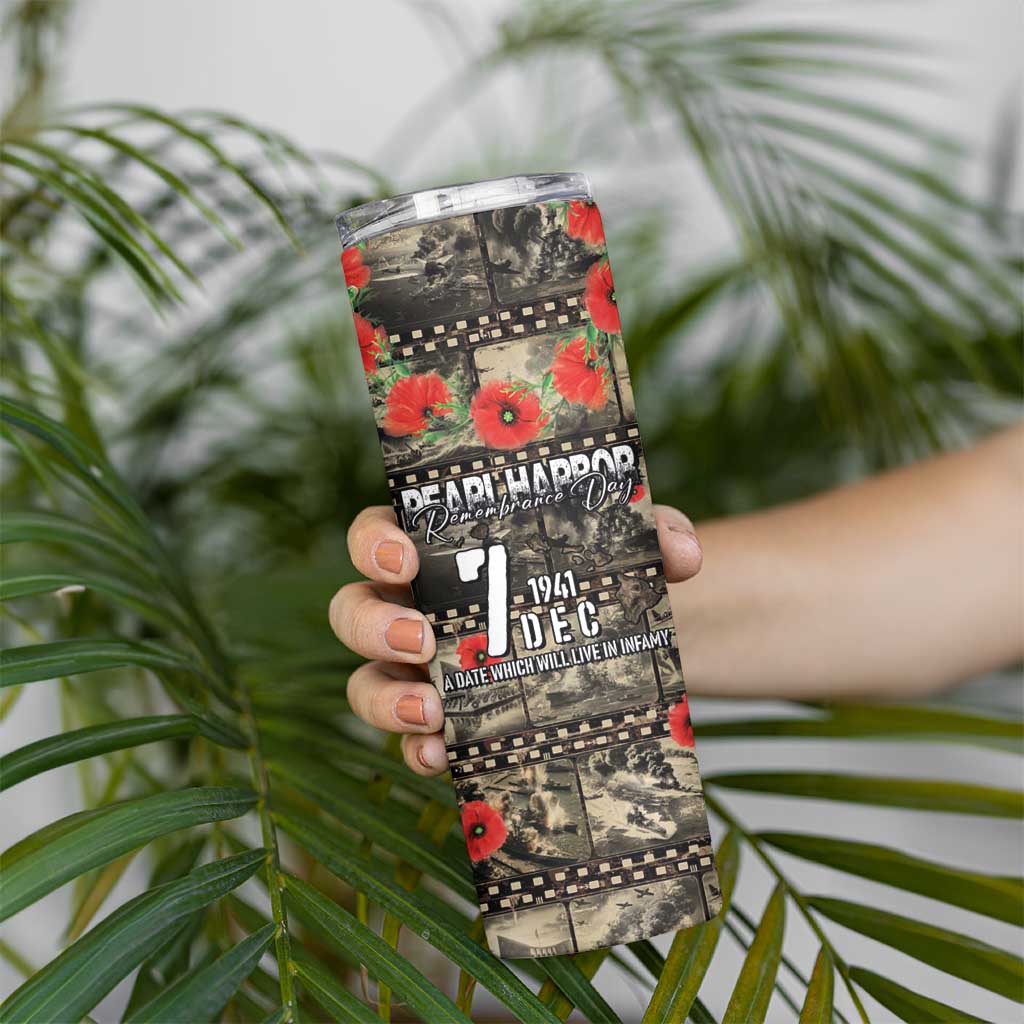 Pearl Harbor Remembrance Day Personalized Skinny Tumbler Memories of December 7 with Red Poppy Lei LT03 - Polynesian Pride