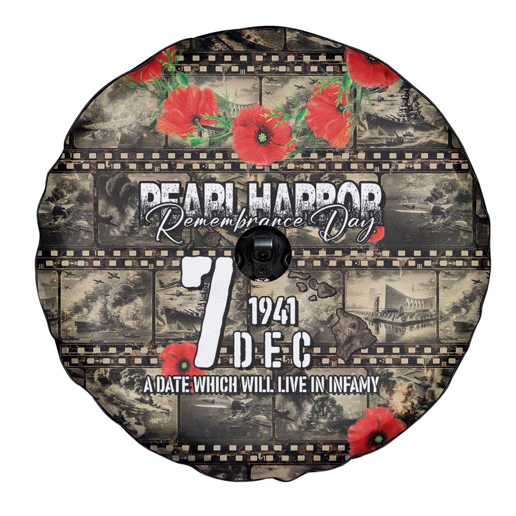 Pearl Harbor Remembrance Day Spare Tire Cover Memories of December 7 with Red Poppy Lei LT03 - Polynesian Pride