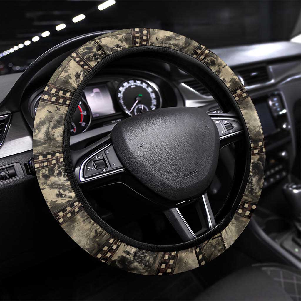 Pearl Harbor Remembrance Day Steering Wheel Cover Memories of December 7 with Red Poppy Lei LT03 Universal Fit Beige - Polynesian Pride