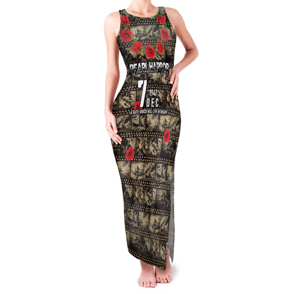 Pearl Harbor Remembrance Day Personalized Tank Maxi Dress Memories of December 7 with Red Poppy Lei LT03 Women Beige - Polynesian Pride