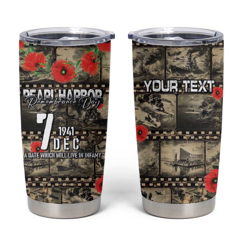 Pearl Harbor Remembrance Day Personalized Tumbler Cup Memories of December 7 with Red Poppy Lei LT03 Beige - Polynesian Pride