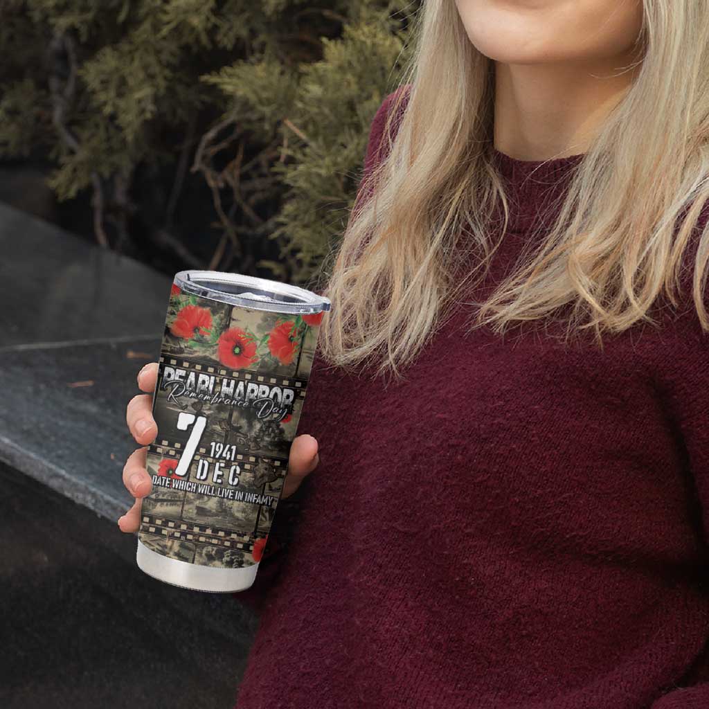 Pearl Harbor Remembrance Day Personalized Tumbler Cup Memories of December 7 with Red Poppy Lei LT03 - Polynesian Pride
