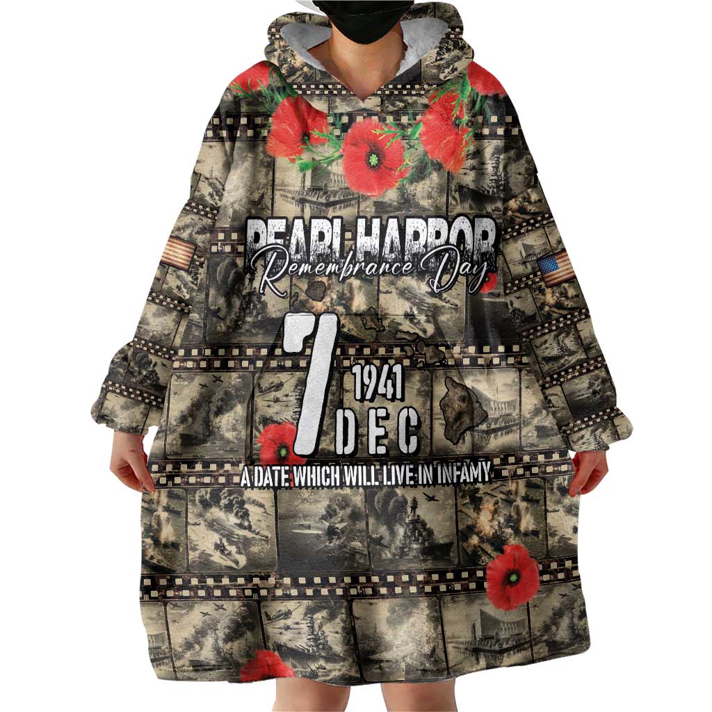 Pearl Harbor Remembrance Day Personalized Wearable Blanket Hoodie Memories of December 7 with Red Poppy Lei LT03 - Polynesian Pride