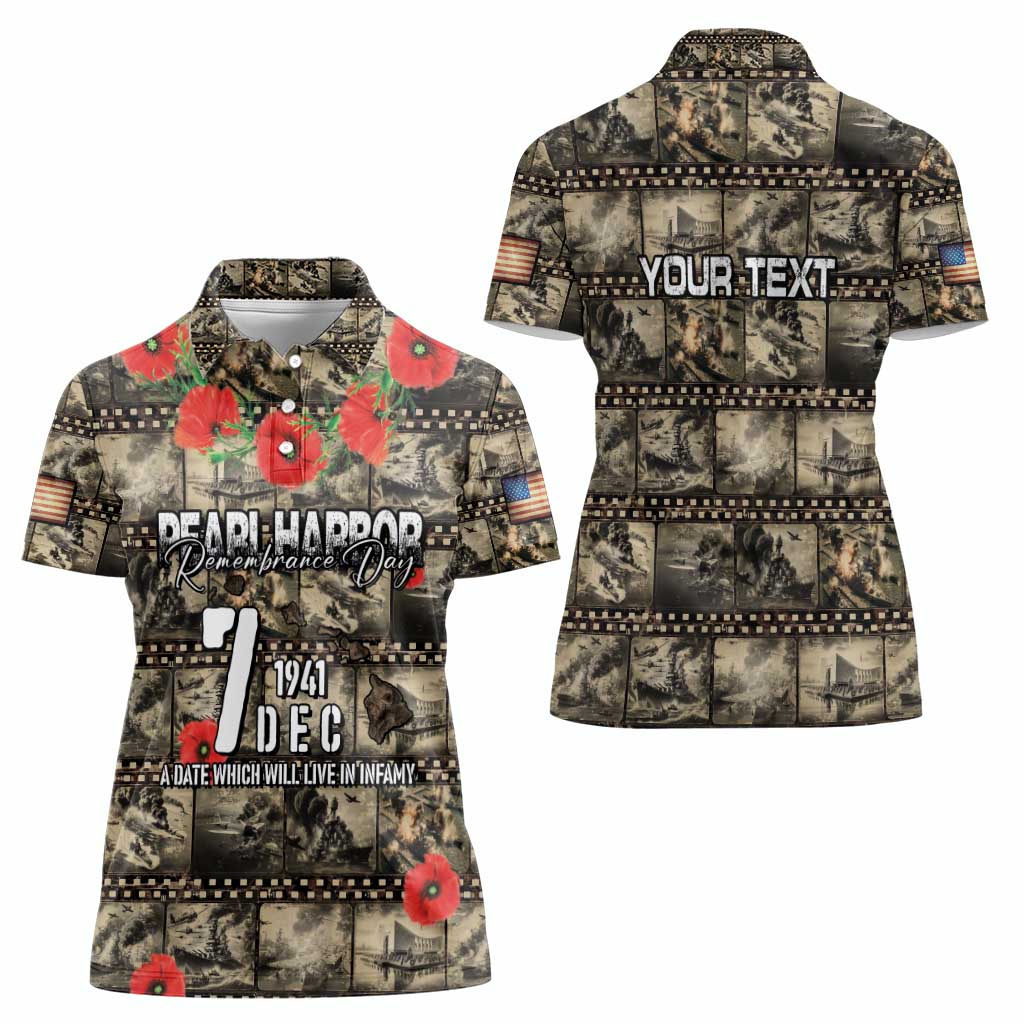 Pearl Harbor Remembrance Day Personalized Women Polo Shirt Memories of December 7 with Red Poppy Lei - Polynesian Pride