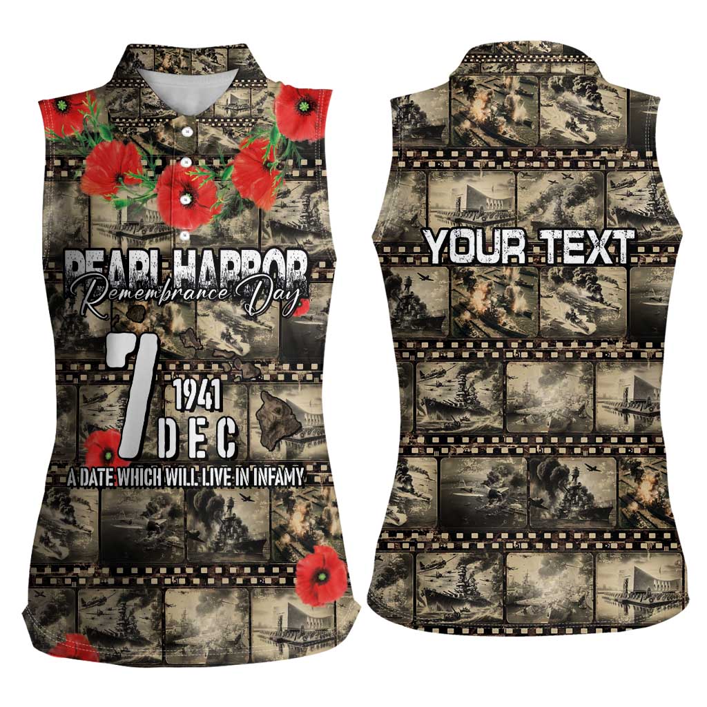 Pearl Harbor Remembrance Day Personalized Women Sleeveless Polo Shirt Memories of December 7 with Red Poppy Lei LT03 - Polynesian Pride