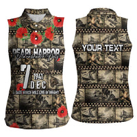 Pearl Harbor Remembrance Day Personalized Women Sleeveless Polo Shirt Memories of December 7 with Red Poppy Lei LT03 - Polynesian Pride