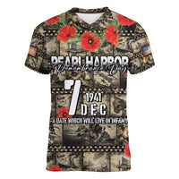 Pearl Harbor Remembrance Day Personalized Women V-Neck T-Shirt Memories of December 7 with Red Poppy Lei LT03 Female Beige - Polynesian Pride