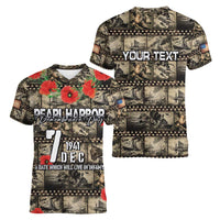 Pearl Harbor Remembrance Day Personalized Women V-Neck T-Shirt Memories of December 7 with Red Poppy Lei LT03 - Polynesian Pride
