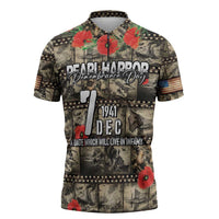 Pearl Harbor Remembrance Day Personalized Zipper Polo Shirt Memories of December 7 with Red Poppy Lei LT03 Beige - Polynesian Pride