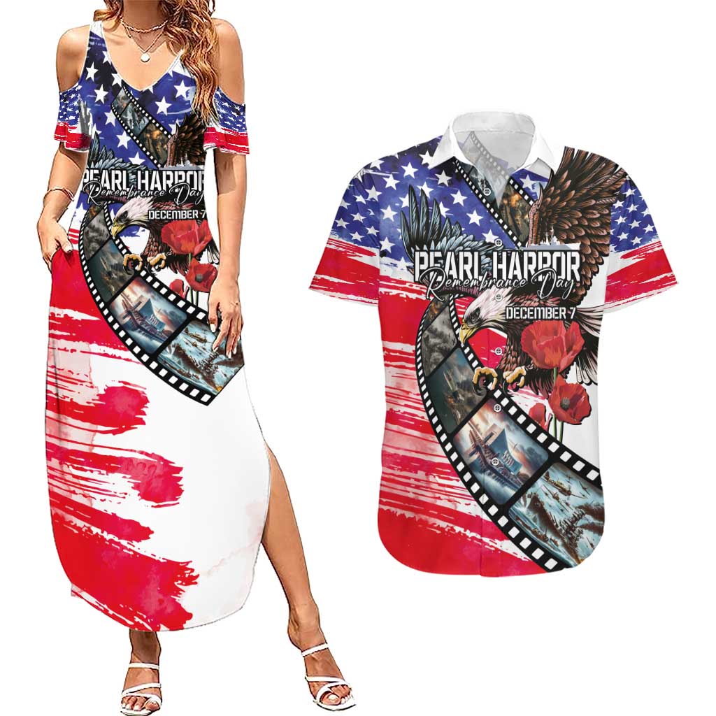 Pearl Harbor Remembrance Day Personalized Couples Matching Summer Maxi Dress and Hawaiian Shirt Lest We Forget - The Bald Eagle Remembers LT03 White - Polynesian Pride