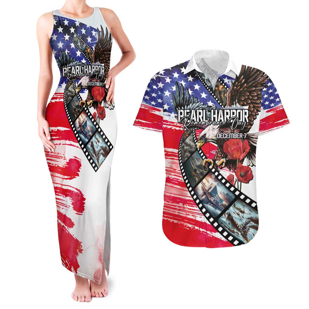 Pearl Harbor Remembrance Day Personalized Couples Matching Tank Maxi Dress and Hawaiian Shirt Lest We Forget - The Bald Eagle Remembers LT03 White - Polynesian Pride