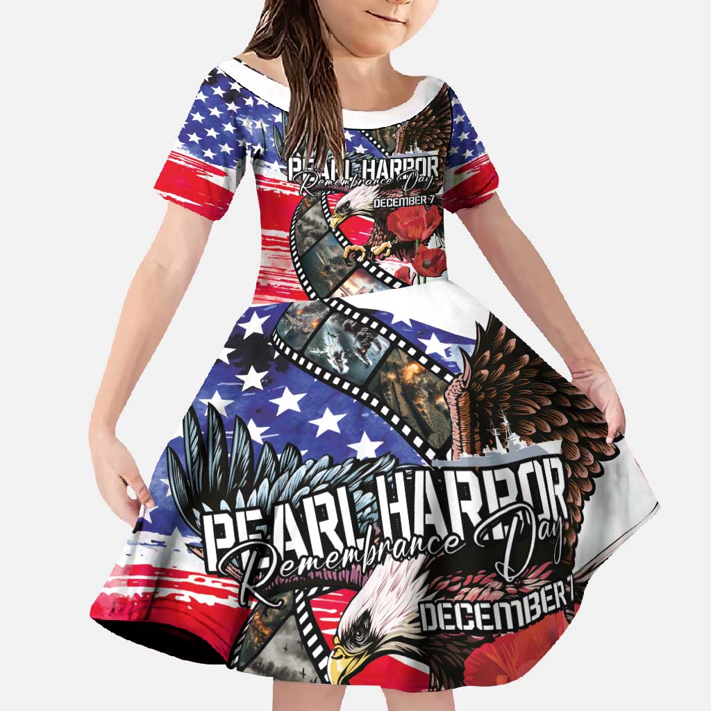 Pearl Harbor Remembrance Day Personalized Family Matching Long Sleeve Bodycon Dress and Hawaiian Shirt Lest We Forget - The Bald Eagle Remembers LT03 Daughter's Dress White - Polynesian Pride