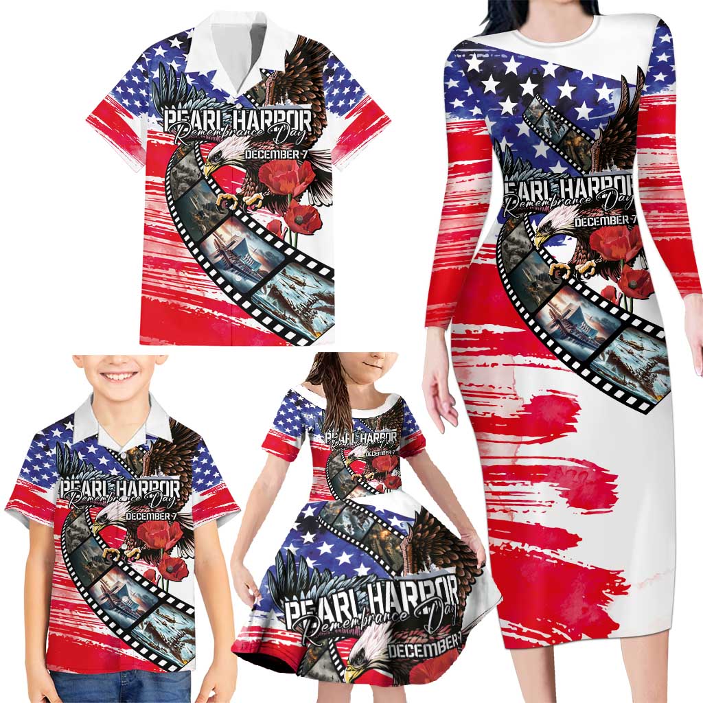Pearl Harbor Remembrance Day Personalized Family Matching Long Sleeve Bodycon Dress and Hawaiian Shirt Lest We Forget - The Bald Eagle Remembers LT03 - Polynesian Pride