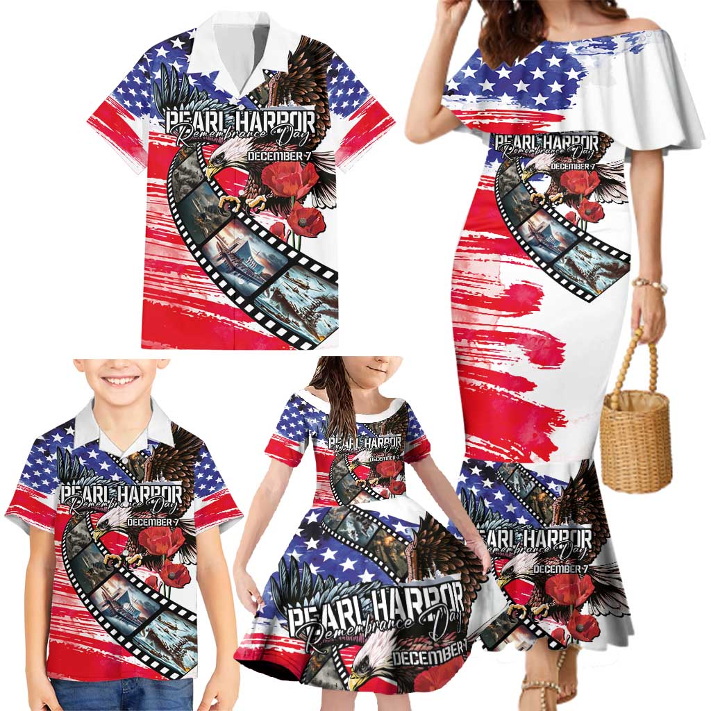 Pearl Harbor Remembrance Day Personalized Family Matching Mermaid Dress and Hawaiian Shirt Lest We Forget - The Bald Eagle Remembers LT03 - Polynesian Pride
