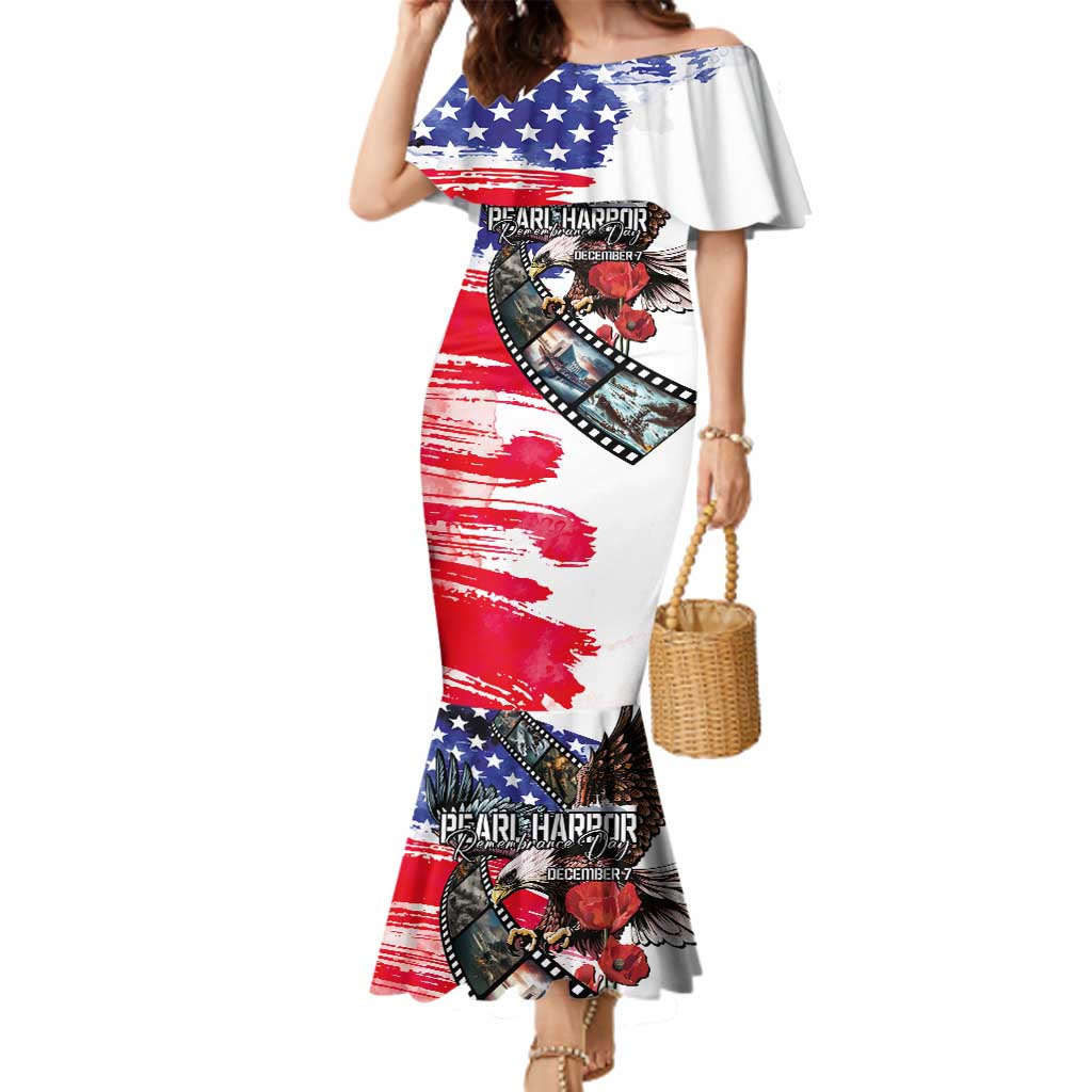 Pearl Harbor Remembrance Day Personalized Family Matching Mermaid Dress and Hawaiian Shirt Lest We Forget - The Bald Eagle Remembers LT03 Mom's Dress White - Polynesian Pride