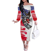 Pearl Harbor Remembrance Day Personalized Family Matching Off The Shoulder Long Sleeve Dress and Hawaiian Shirt Lest We Forget - The Bald Eagle Remembers LT03 Mom's Dress White - Polynesian Pride