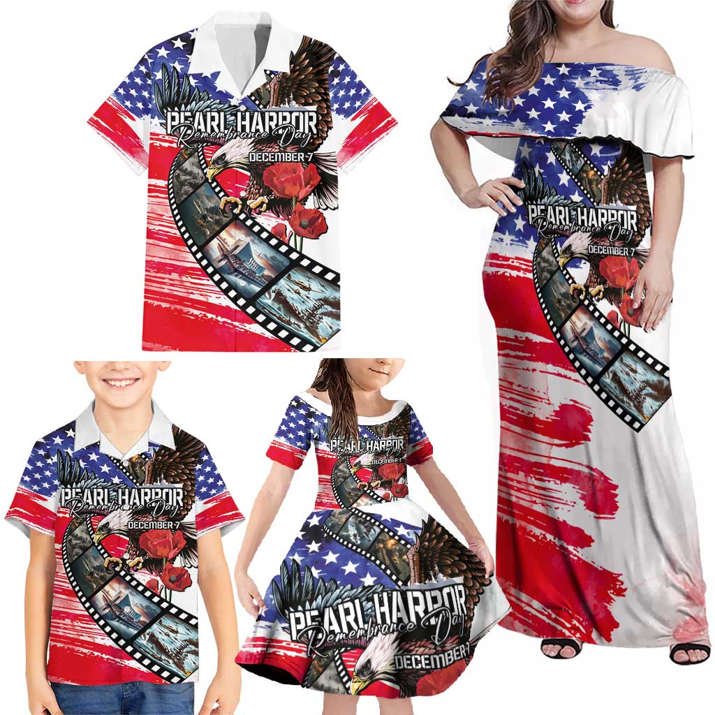 Pearl Harbor Remembrance Day Personalized Family Matching Off Shoulder Maxi Dress and Hawaiian Shirt Lest We Forget - The Bald Eagle Remembers LT03 - Polynesian Pride