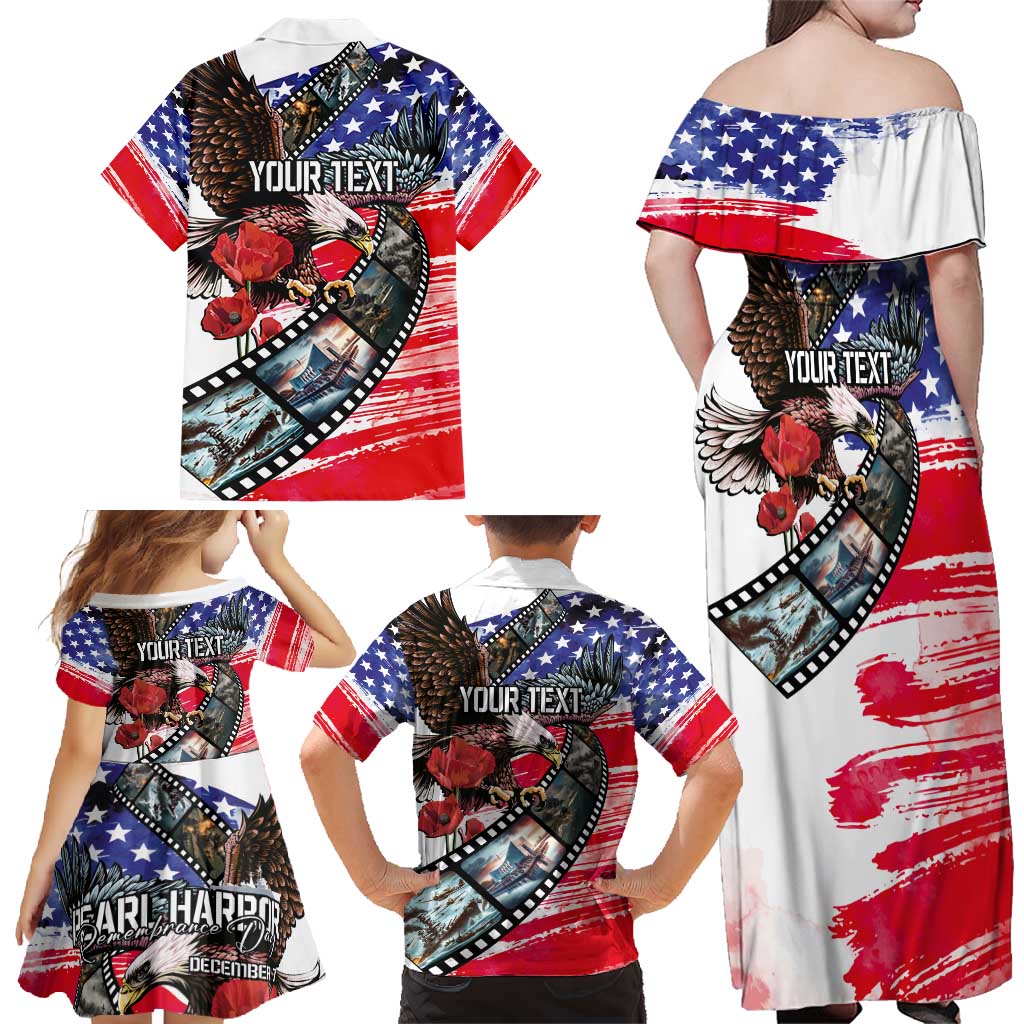 Pearl Harbor Remembrance Day Personalized Family Matching Off Shoulder Maxi Dress and Hawaiian Shirt Lest We Forget - The Bald Eagle Remembers LT03 - Polynesian Pride