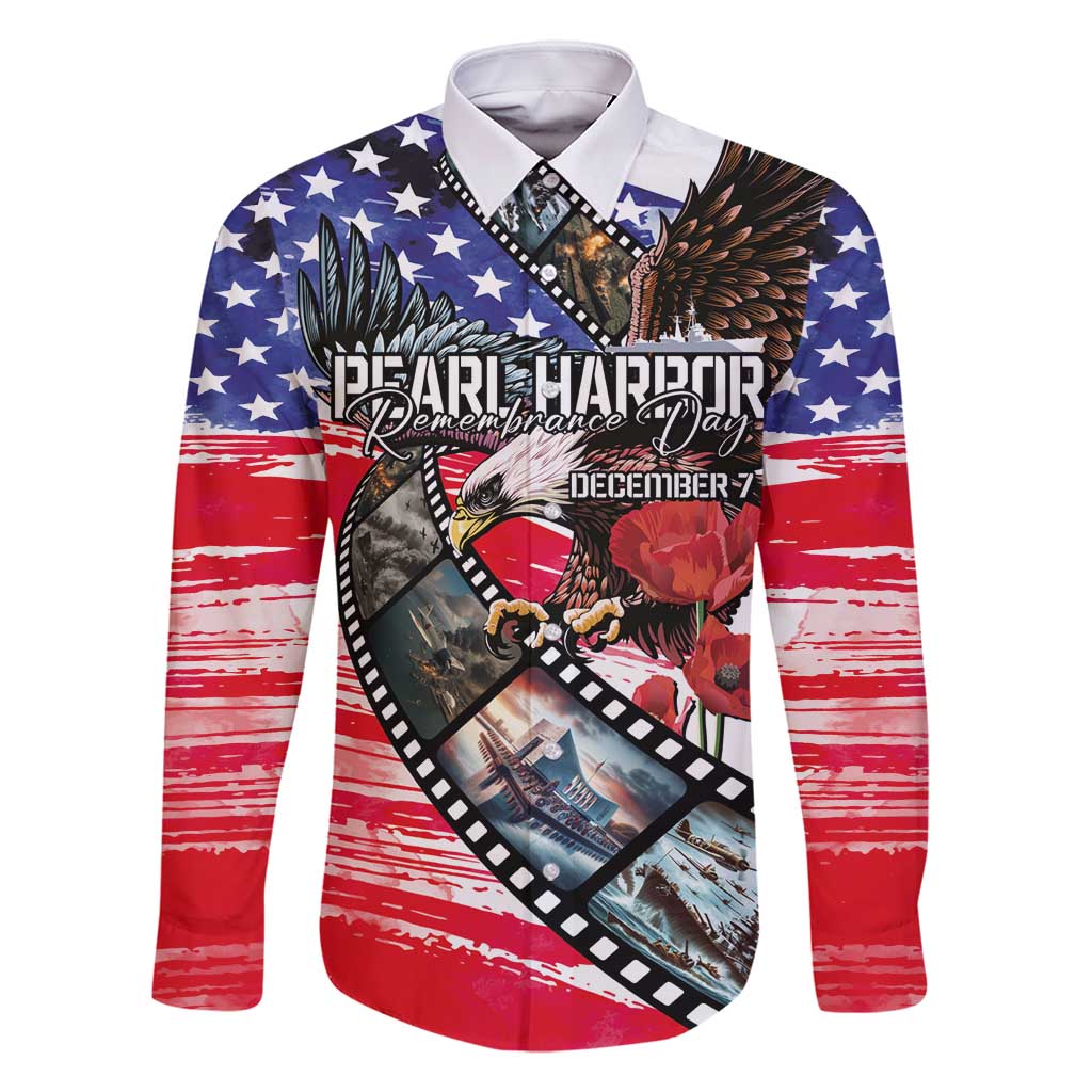 Pearl Harbor Remembrance Day Personalized Family Matching Off Shoulder Maxi Dress and Hawaiian Shirt Lest We Forget - The Bald Eagle Remembers LT03 Dad's Shirt - Long Sleeve White - Polynesian Pride