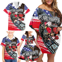 Pearl Harbor Remembrance Day Personalized Family Matching Off Shoulder Short Dress and Hawaiian Shirt Lest We Forget - The Bald Eagle Remembers LT03 - Polynesian Pride