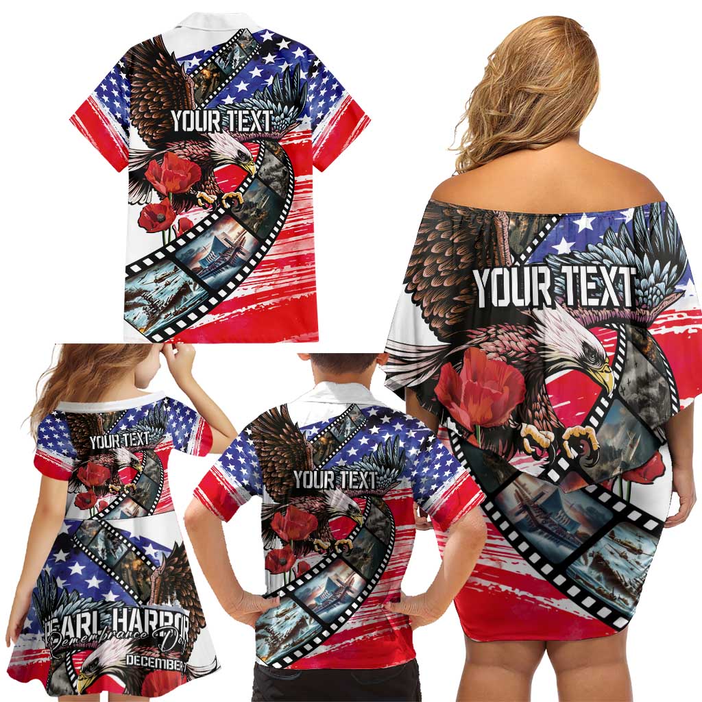 Pearl Harbor Remembrance Day Personalized Family Matching Off Shoulder Short Dress and Hawaiian Shirt Lest We Forget - The Bald Eagle Remembers LT03 - Polynesian Pride