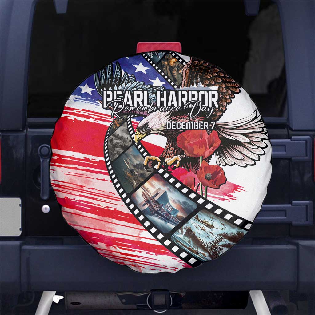 Pearl Harbor Remembrance Day Spare Tire Cover Lest We Forget - The Bald Eagle Remembers LT03 No hole White - Polynesian Pride