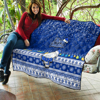 Palau Christmas Quilt Snowman Hugs Palau Coat of Arms Maori Pattern Blue Style LT03 - Polynesian Pride