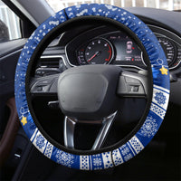 Palau Christmas Steering Wheel Cover Snowman Hugs Palau Coat of Arms Maori Pattern Blue Style LT03 - Polynesian Pride